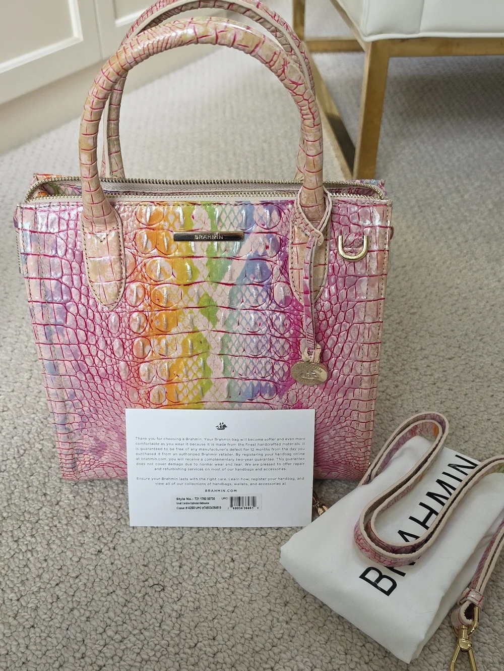 Brahmin Pink Multi-Color Embossed Leather Satchel - Picture 1 of 4